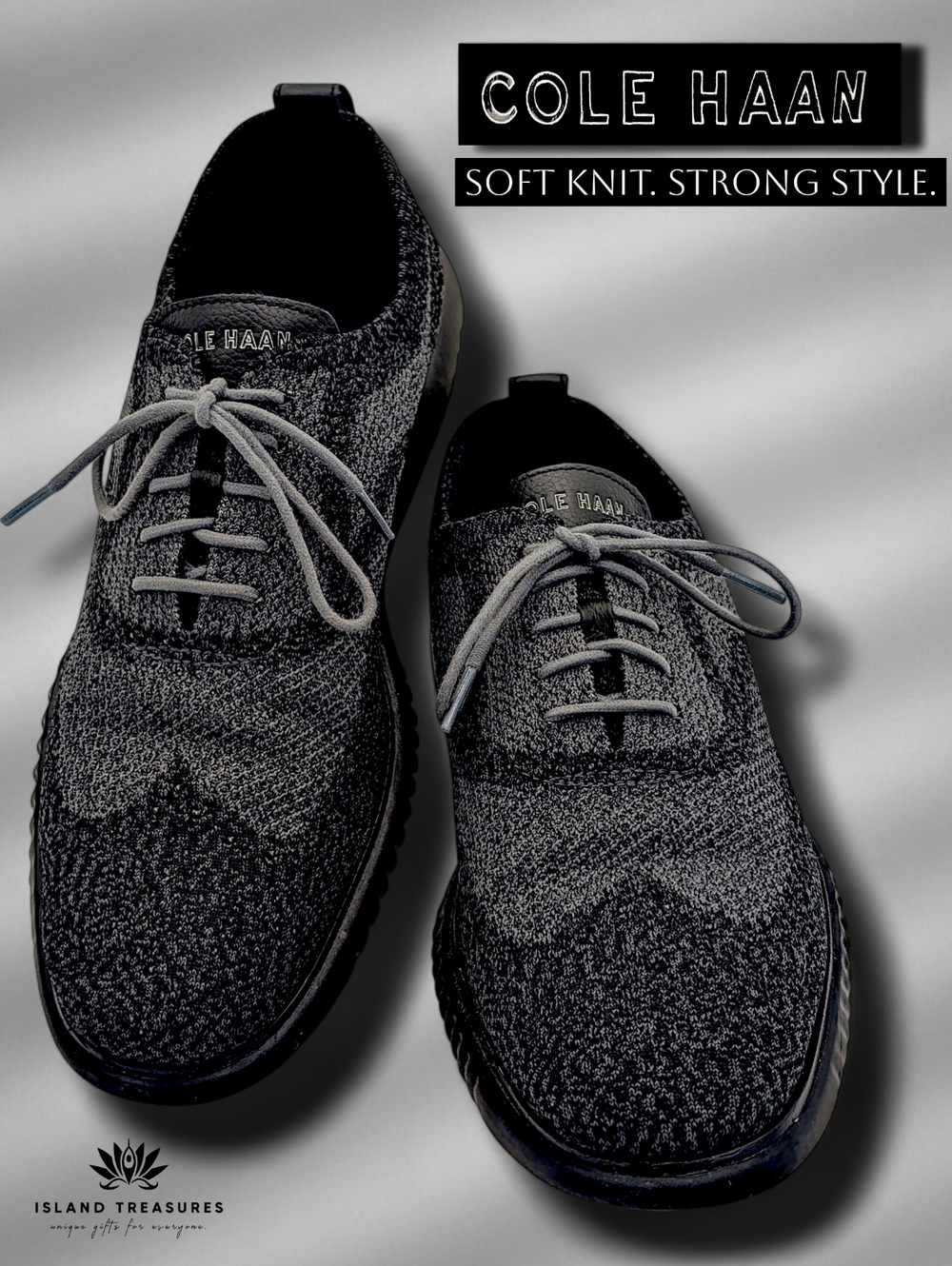 Cole Haan Grand.OS Men Size 11.5M Comfort Oxford Wingtip Dark Grey Knit Lace-Up